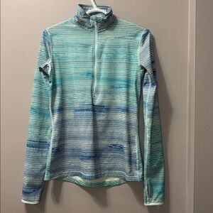 Nike Dri-FIT Running Half-Zip Pullover Teal and White Striped